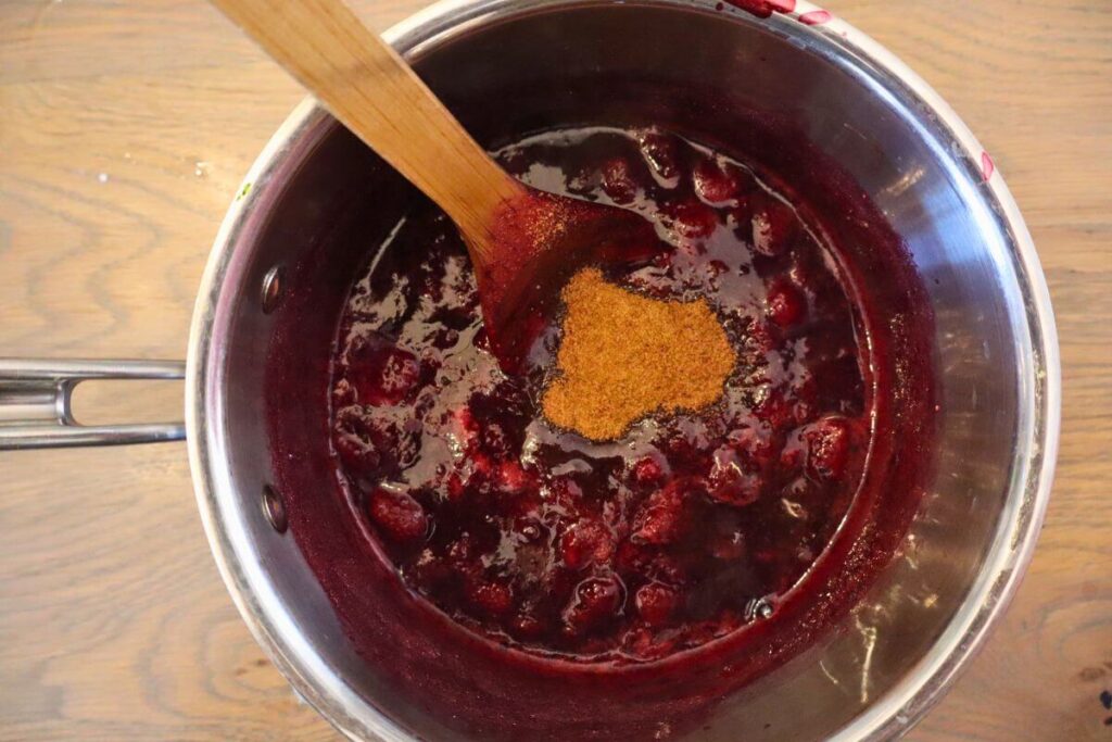cooked berries with coconut sugar in a kettle