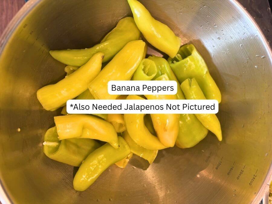 Homemade Gluten-Free Sweet Banana Pepper Honey Mustard Sauce (No Flour Needed) 3 sweet banana peppers deseeded in a bowl