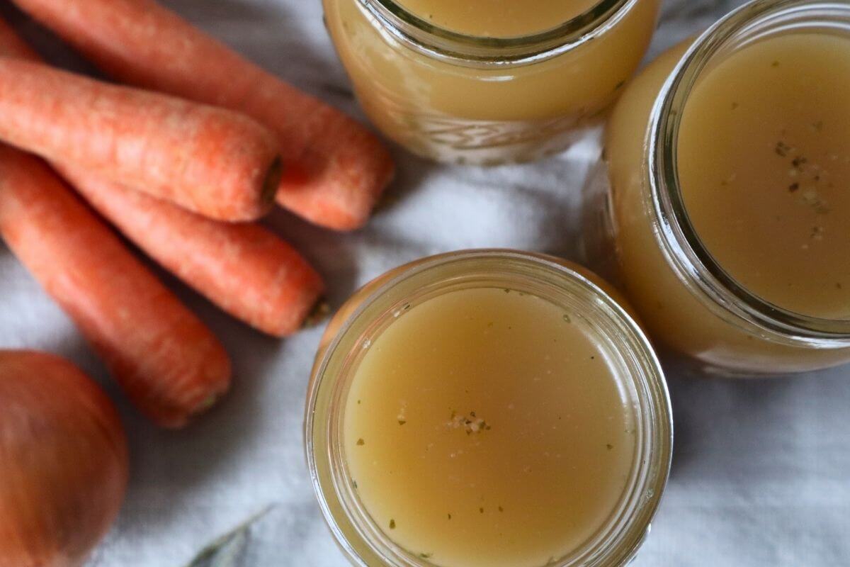 3 jars finished beef bone broth stovetop method