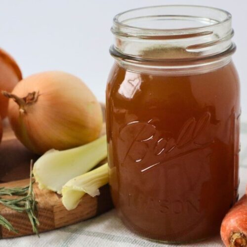 How to Make Beef Bone Broth in an Electric Roaster (Large Batch, From Scratch) 17 beef bone broth and vegetables