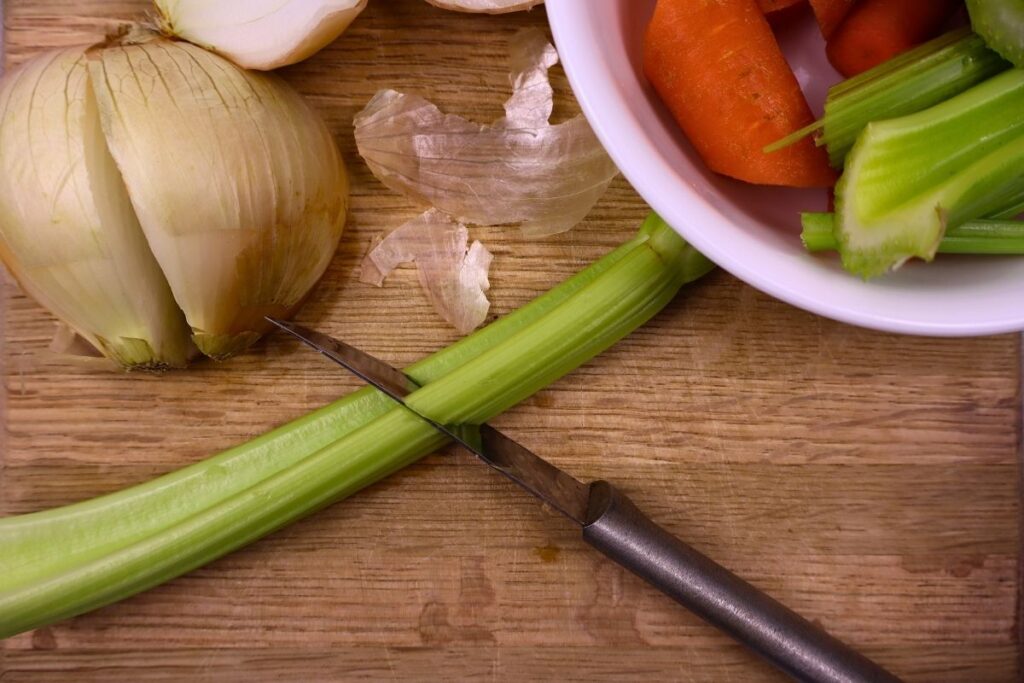 Chopped veggies for chicken bone broth