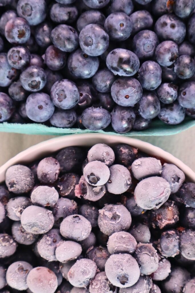 How to Freeze Fresh Blueberries for Year-Round Use 5 Fresh blueberries above, frozen blueberries below — a before-and-after look at how to freeze blueberries