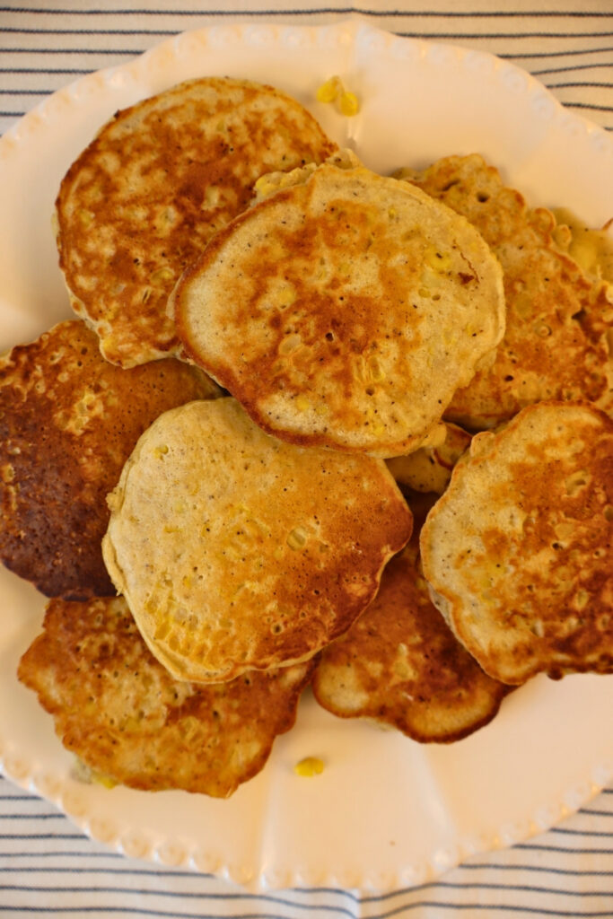 Gluten-Free Pennsylvania Dutch Corn Fritters 15 A platter of Gluten-Free Pennsylvania Dutch Corn Fritters — a whole-food breakfast recipe with no refined sugar and no seed oils